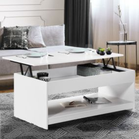 Table basse rectangulaire plateau relevable SOA bois blanc