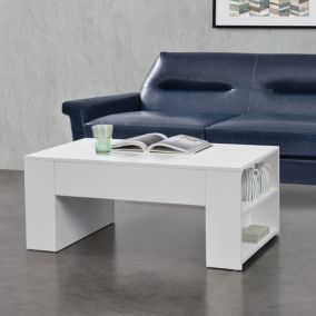 Table Basse Rectangulaire pour Salon Vellinge 42 x 100 x 60 cm Blanc Brillant en.casa