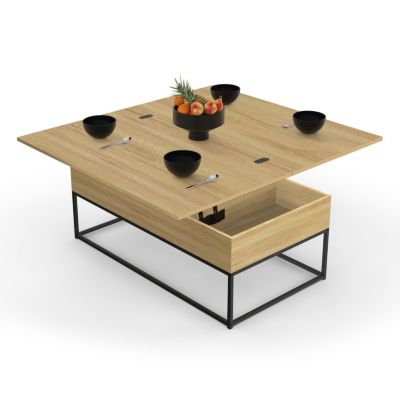 Table basse rectangulaire relevable convertible en table à manger DETROIT design industriel