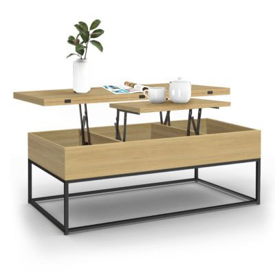 Table basse rectangulaire relevable convertible en table à manger DETROIT design industriel