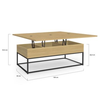 Table basse rectangulaire relevable convertible en table à manger DETROIT design industriel