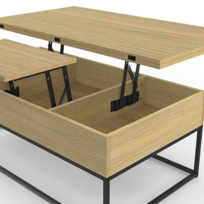 Table basse rectangulaire relevable convertible en table à manger DETROIT design industriel
