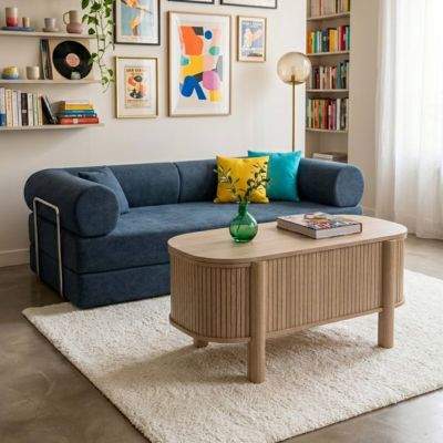 Table basse relavable effet bois ovale 100x48 cm bois clair   Oviala