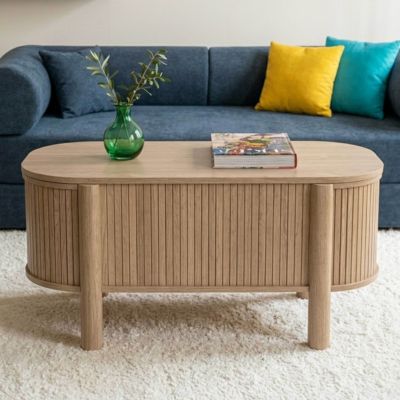 Table basse relavable effet bois ovale 100x48 cm bois clair   Oviala