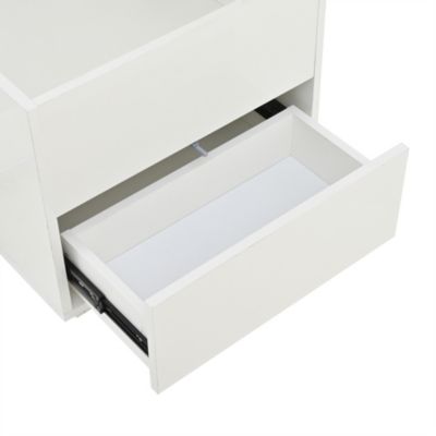 Table basse relevable 100 cm blanche en panneaux de particules avec LED et 2 tiroirs