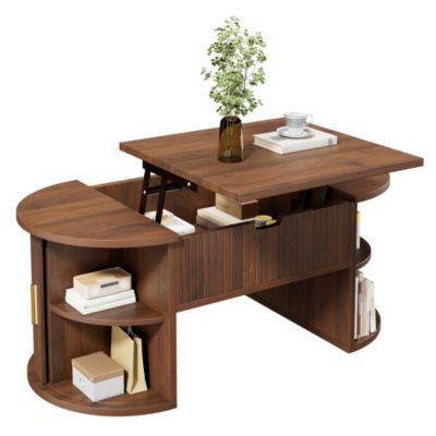 Table basse relevable 100 cm en MDF noyer avec portes coulissantes