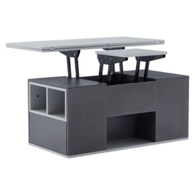 Table basse relevable 100 cm grise en panneaux de particules avec tiroirs
