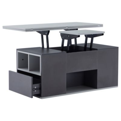 Table basse relevable 100 cm grise en panneaux de particules avec tiroirs