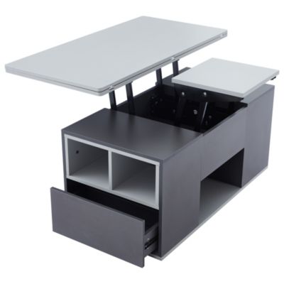 Table basse relevable 100 cm grise en panneaux de particules avec tiroirs