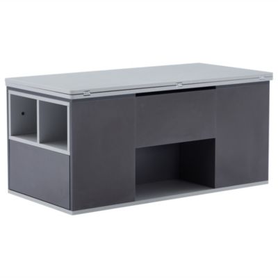 Table basse relevable 100 cm grise en panneaux de particules avec tiroirs