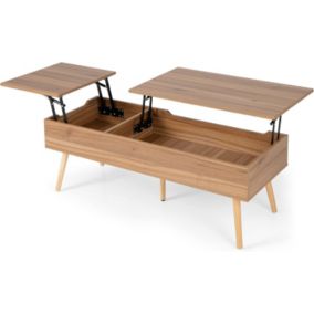 Table Basse Relevable,145x74,5x57cm,2 Plateaux Relevables,2 Compartiments Cachés,5 Pieds en Bois Solide-,Style Moderne,Noyer