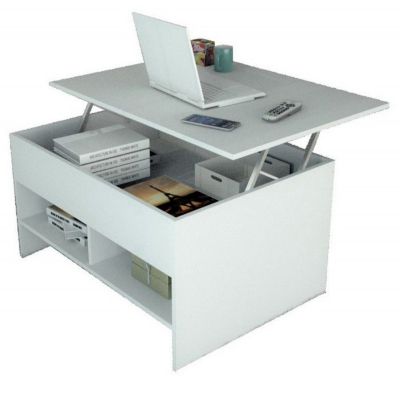 Table Basse Relevable Beaux Meubles Pas Chers 90 cm Blanc bois