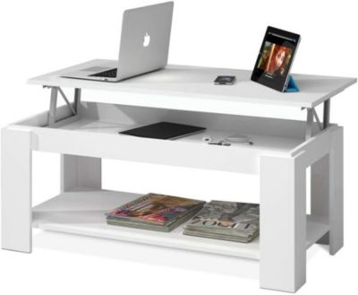 Table Basse relevable coloris blanc artic - 43 x 102 x 50 cm