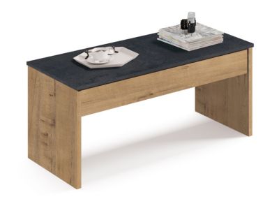 Table basse relevable coloris Chêne doré/ Marbre - Hauteur 47-58 x Longueur 100 x Profondeur 50 cm