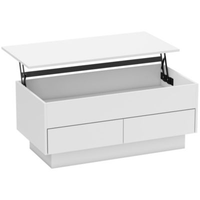 Table basse relevable design - coffre interne, 2 tiroirs - 100 x 50 x 44 cm - blanc