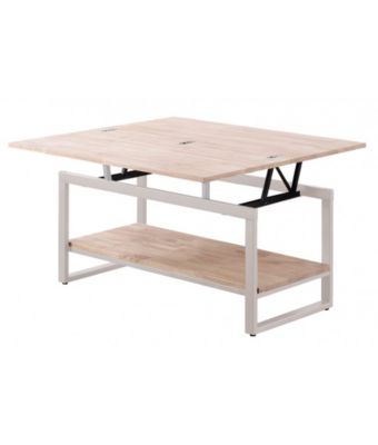 Table basse relevable et extensible en bois de chêne avec pied en métal blanc-Longueur 100 x Profondeur 45-90 x Hauteur 47-62 cm