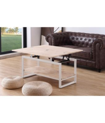 Table basse relevable et extensible en bois de chêne avec pied en métal blanc-Longueur 100 x Profondeur 45-90 x Hauteur 47-62 cm