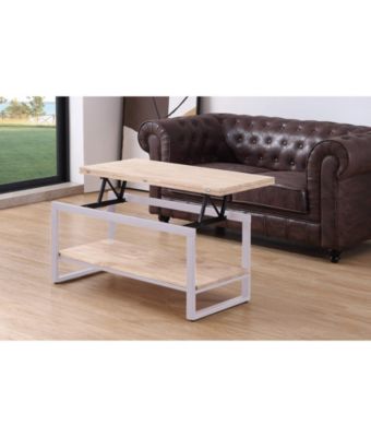 Table basse relevable et extensible en bois de chêne avec pied en métal blanc-Longueur 100 x Profondeur 45-90 x Hauteur 47-62 cm