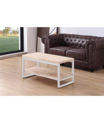 Table basse relevable et extensible en bois de chêne avec pied en métal blanc-Longueur 100 x Profondeur 45-90 x Hauteur 47-62 cm