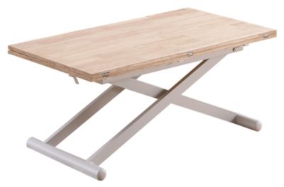 Table basse relevable extensible en bois et métal coloris chêne nordique blanc