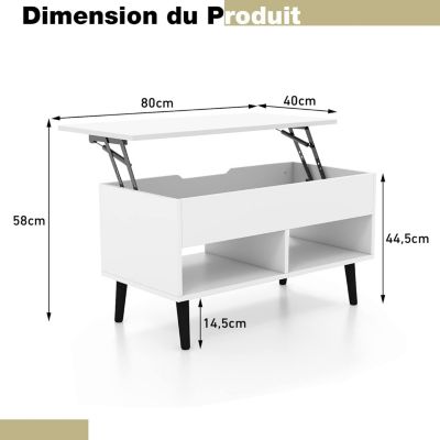 Table Basse Relevable à Gaz avec 1 Plateau Table Basse Rectangulaire avec 3 Compartiment Style Modern Blanc