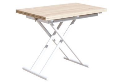 Table basse relevable rectangulaire extensible coloris chêne /pieds blanc - Longueur 100 x largeur 50-100 cm