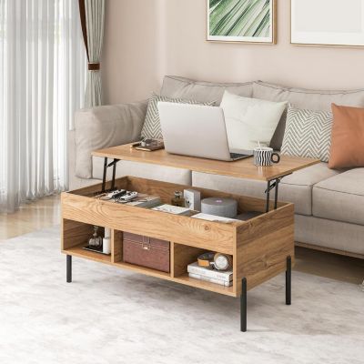 Table Basse Relevable Table de Station Cafe avec Compartiment Cache ...