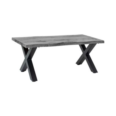 Table basse RIVET effet bois gris et pieds métal noir en X  table design industriel moderne