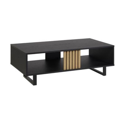 Table basse robuste collection LOFT Coloris noir et chene. Pieds en métal noir