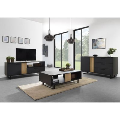 Table basse robuste collection LOFT Coloris noir et chene. Pieds en métal noir