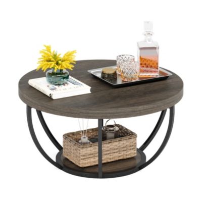 Table Basse Ronde à 2 Niveaux Avec Étagères De Rangement