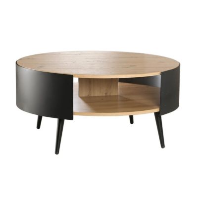 Table Basse Ronde 2 Niveaux Flancs Métal Noir Dia 80cm - EKLO