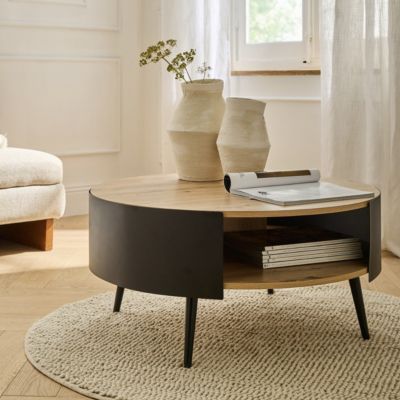 Table Basse Ronde 2 Niveaux Flancs Métal Noir Dia 80cm - EKLO