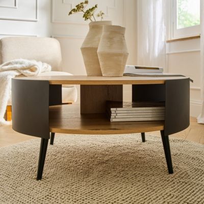 Table Basse Ronde 2 Niveaux Flancs Métal Noir Dia 80cm - EKLO