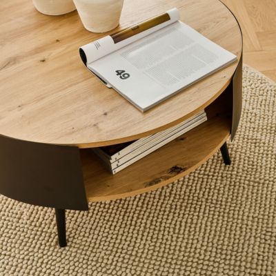 Table Basse Ronde 2 Niveaux Flancs Métal Noir Dia 80cm - EKLO