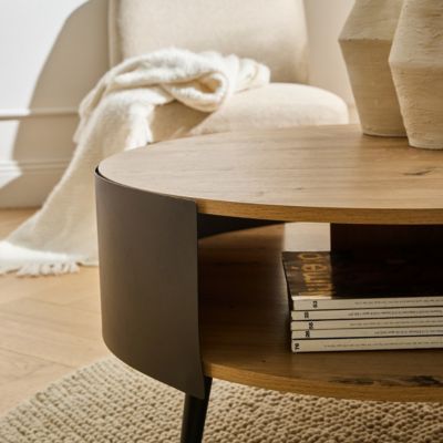 Table Basse Ronde 2 Niveaux Flancs Métal Noir Dia 80cm - EKLO