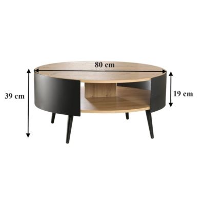 Table Basse Ronde 2 Niveaux Flancs Métal Noir Dia 80cm - EKLO