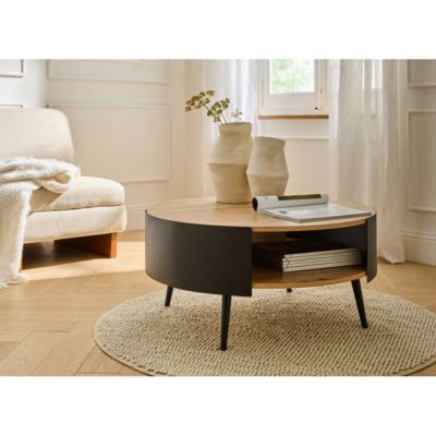 Table Basse Ronde 2 Niveaux Flancs Métal Noir Dia 80cm - EKLO