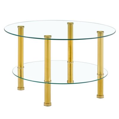 Table basse ronde 70 cm en verre trempé et métal doré à 2 niveaux