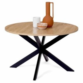 Table Basse Ronde 70 cm Plateau Bois Pied araignée Noir Salon Design Moderne Raffiné