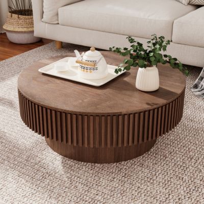 Table basse ronde 75 cm effet noyer avec rangement caché | Castorama