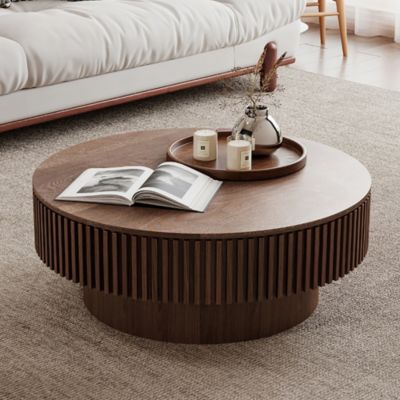 Table basse ronde 75 cm effet noyer avec rangement caché | Castorama