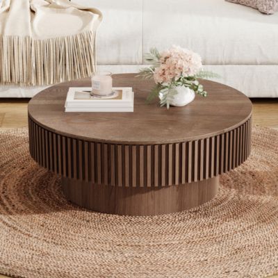 Table basse ronde 75 cm effet noyer avec rangement caché | Castorama
