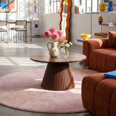 Table basse ronde 80 cm moderne effet bois foncé  Oviala