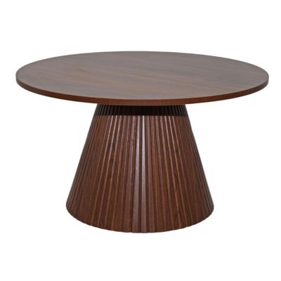 Table basse ronde 80 cm moderne effet bois foncé  Oviala
