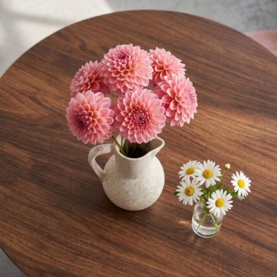 Table basse ronde 80 cm moderne effet bois foncé  Oviala