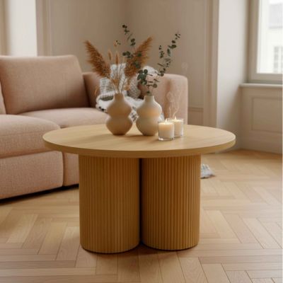 Table basse ronde 80 cm scandinave bois clair  Oviala