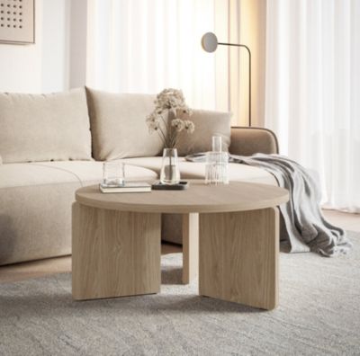 Table basse ronde 85 cm aspect bois clair PREFFINES