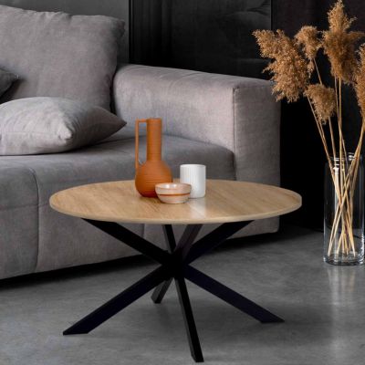 Table basse ronde ALIX 70 cm pied araignée bois et noir