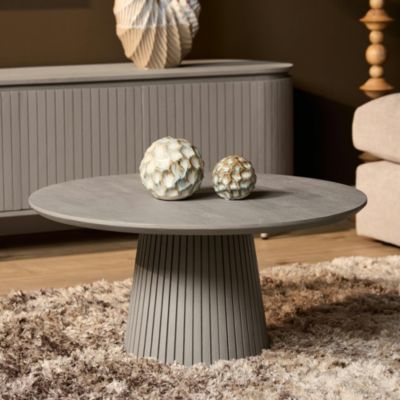 Table basse ronde bois gris à pied rainuré CALERO